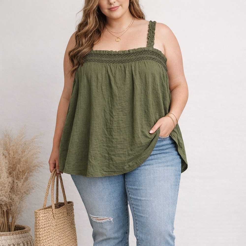 Olive Top with Ruffle Straps